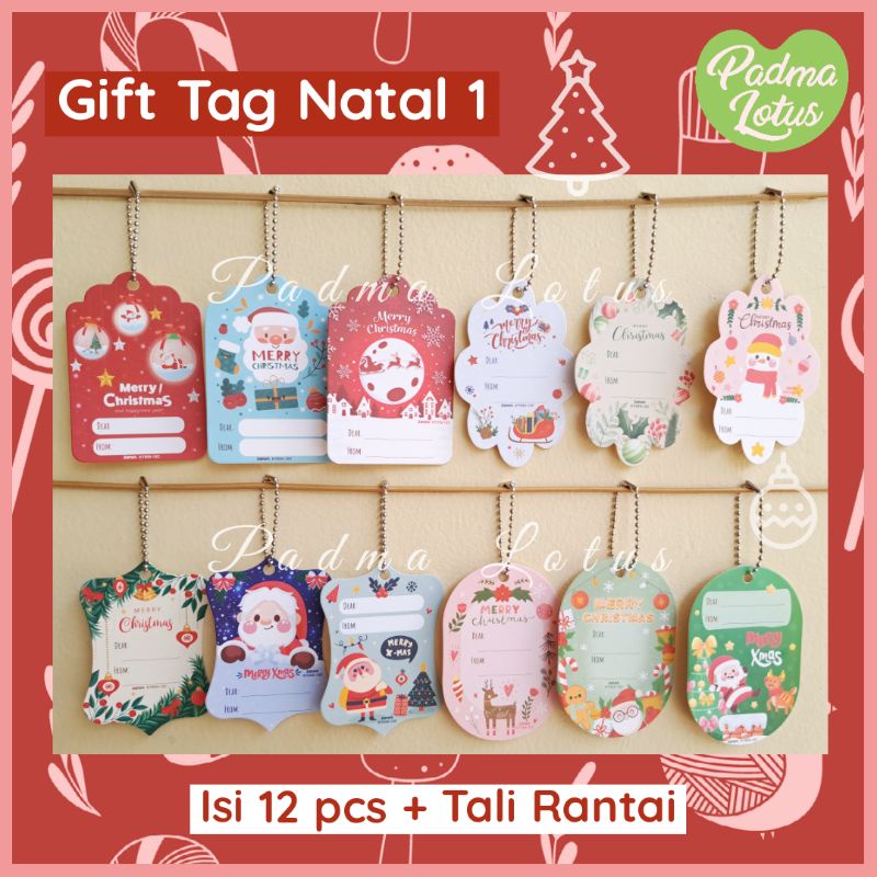 Gift Tag 12pcs plus tali rantai kartu ucapan ulang tahun natal hang tag gift card birthday baby born