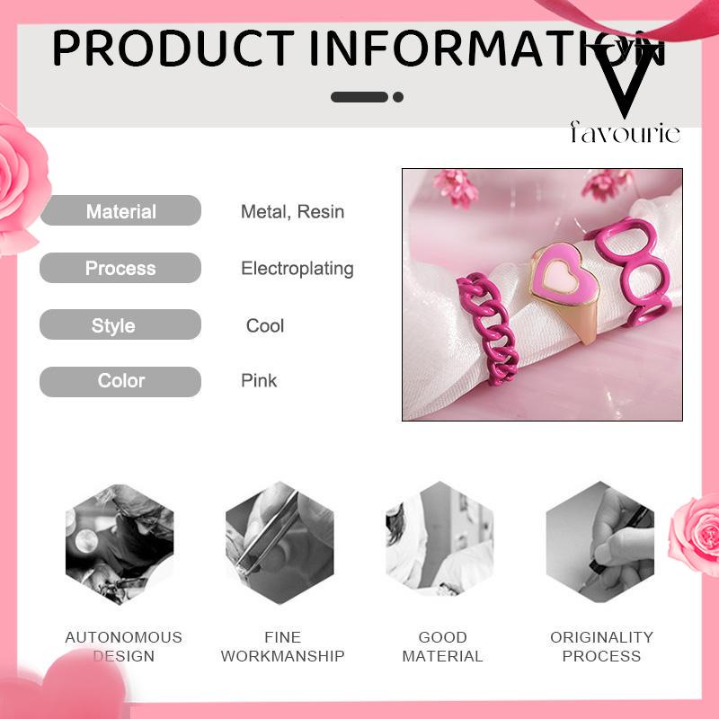 COD3PCS Heart Geometry Rings Cincin Geometri Jantung Cincin Mode Menetes Minyak yang Dapat Disesuaikan untuk Aksesoris Perhiasan Wanita-FA