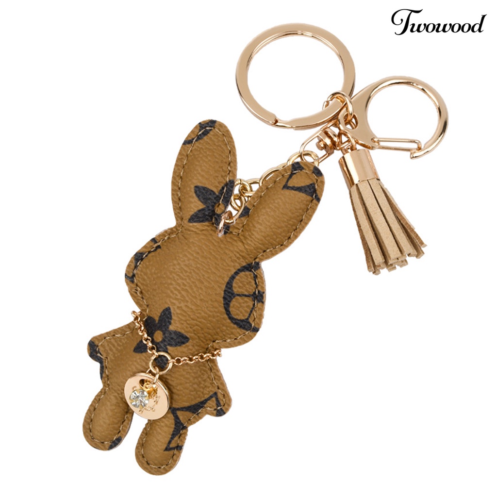 Twowood Rabbit Keychain Desain Hewan Tekstur Lembut Isi Penuh Anti Gores Ada Deformasi Hadiah Memberikan Kulit Imitasi Boneka Boneka Kelinci Keychain Tas Aksesori