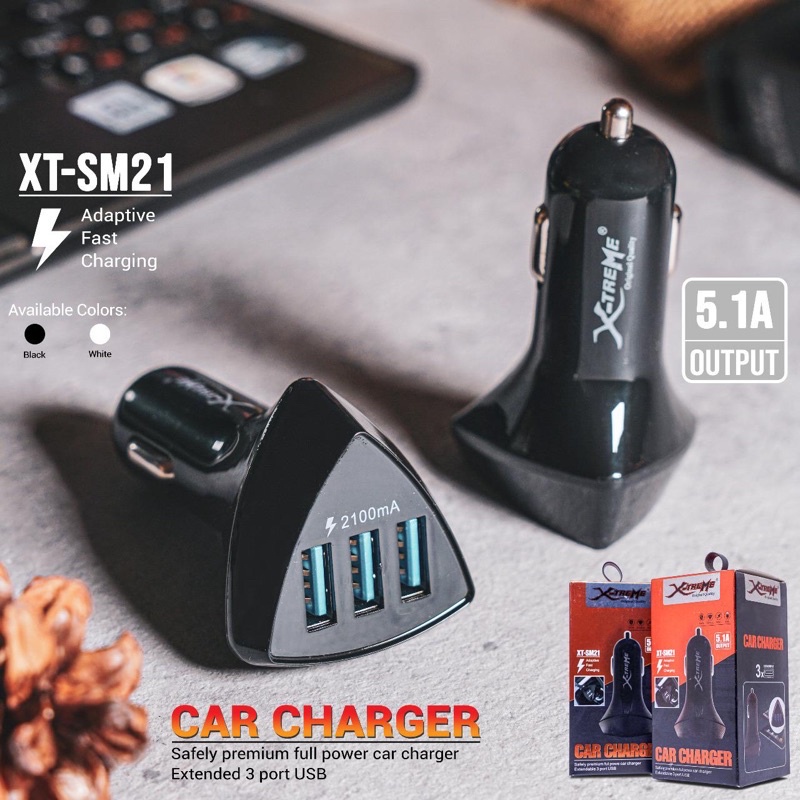 CAR CHARGER XT-M21 / KEPALA / BATOK CHARGER MOBIL FAST CHARGING 5.1A QUALCOMM 3USB