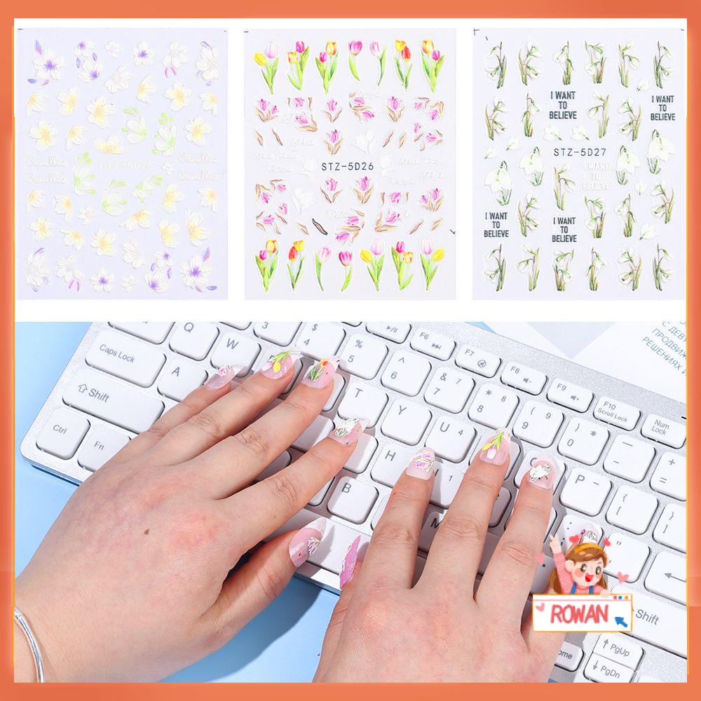 R-flower Nail Art DIY Art Dekorasi Perekat Timbul Decals Nail Art Stiker