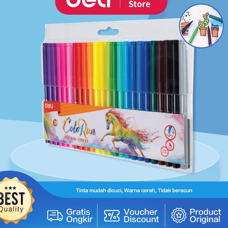 

C-36❤) Deli Spidol Warna - Felt Pen dapat dicuci 1.0mm 12/18/24 Warna EC10023 terviral