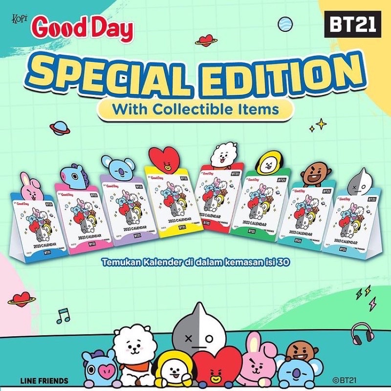 

[TERBARU] Kalender BT21 Line Friends x Kopi Good Day 2023 BTS Goodday