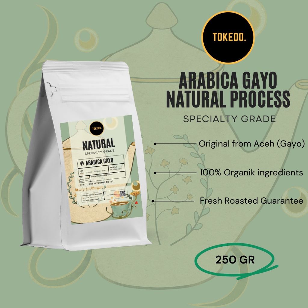 

Kopi Arabica Gayo Natural Process Biji Roasting dan Bubuk 250 gr TOKEDO