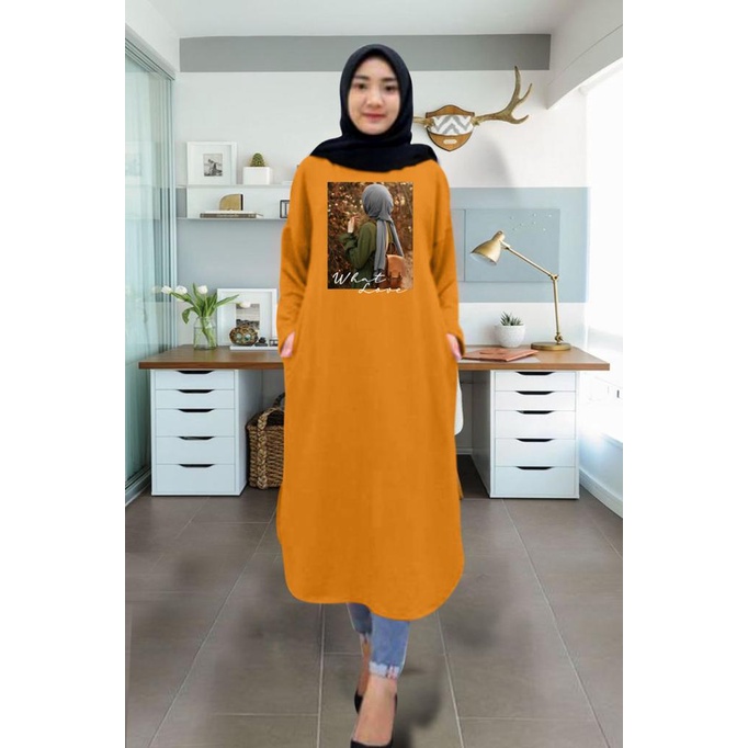 Tunik wanita DTF HIJAB WHAT / tunik murah / tunik kekinian / tunik panjang / tunik import / tunik jumbo