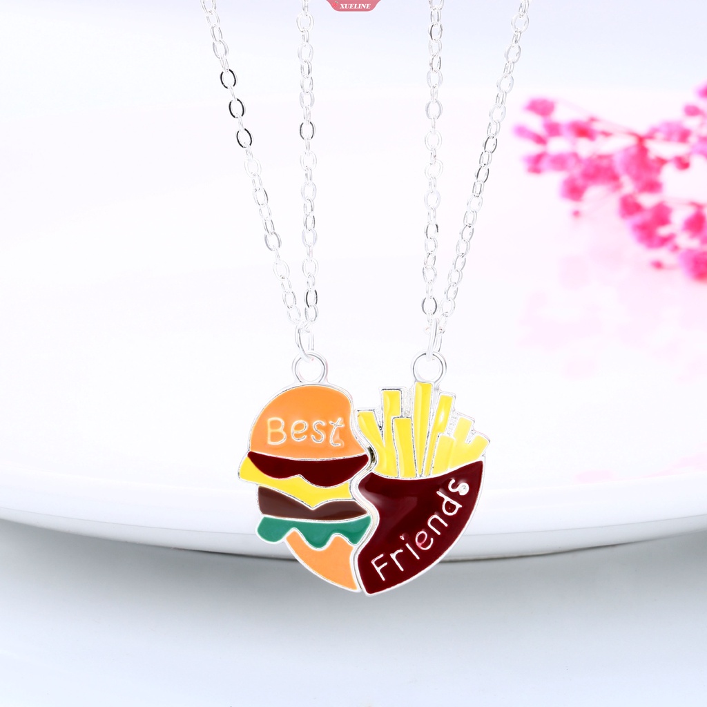 Fashion Baru Perhiasan Kartun Kalung Perhiasan Paduan Tetes Minyak magnet burger Kentang Goreng Teman Kalung set [ZXL]