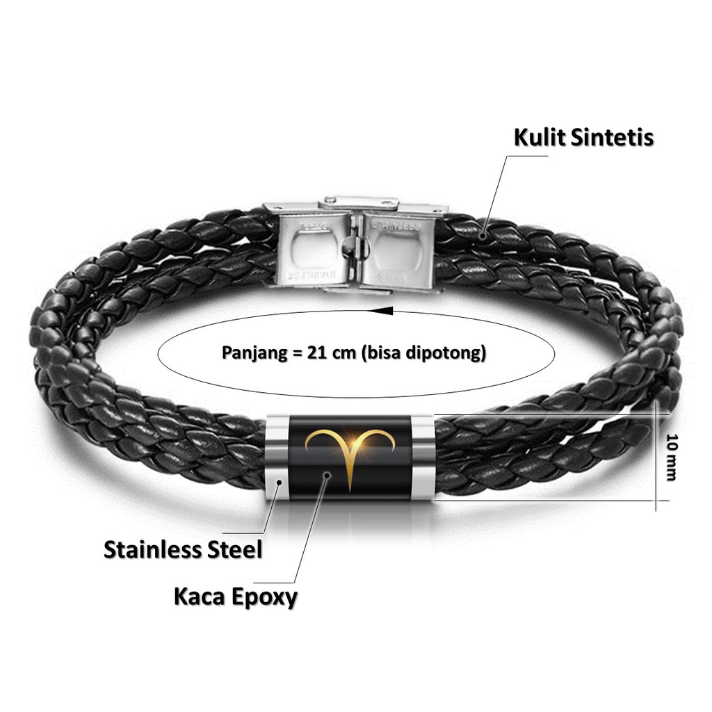 GELANG ZODIAK KULIT KEPANG 3 LAYER TABUNG KACA KAIT STAINLESS STEEL PRIA WANITA AQUARIUS CAPRICORN CANCER LEO SAGITTARIUS GEMINI VIRGO PISCES LIBRA TAURUS ARIES SCORPIO