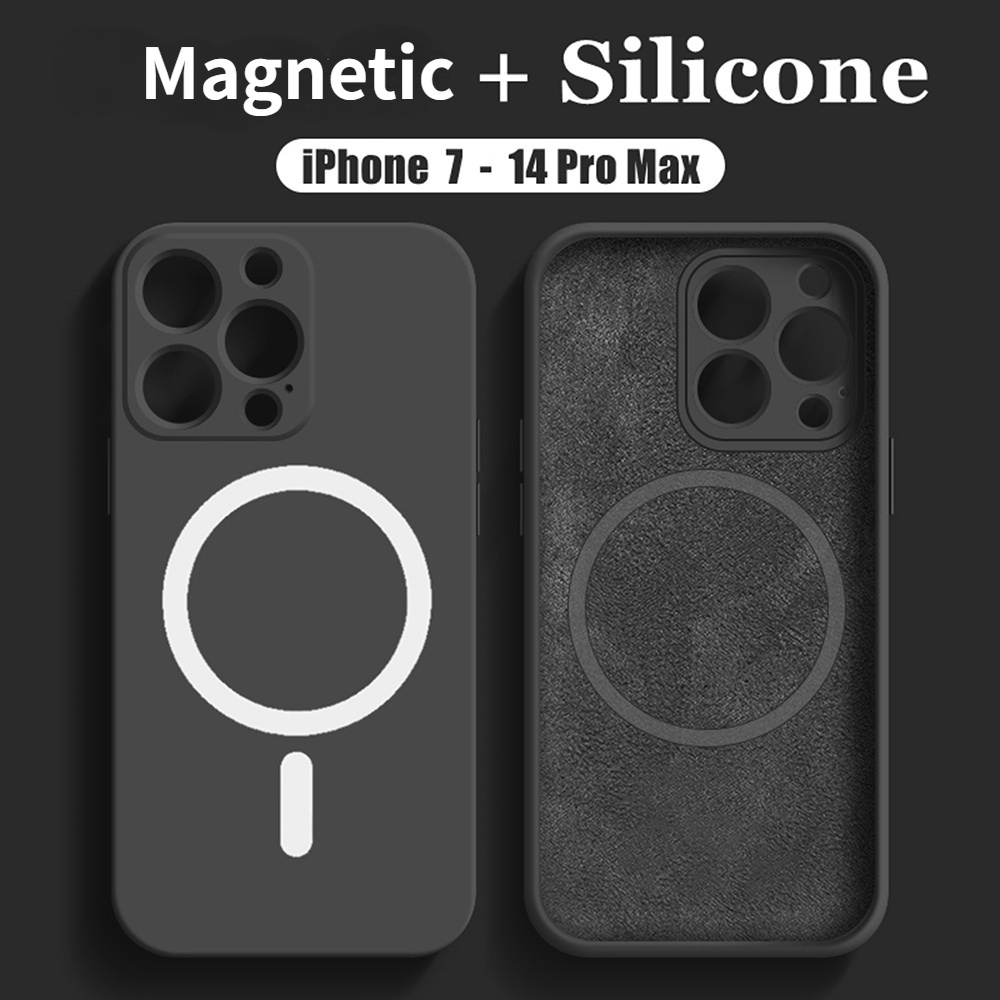 IPHONE Casing Magnetik Silikon Cair Untuk Iphone11 12 13 14 Pro MAX XS MAX XR X14 7+ 8plus soft case Wireless Charging Cover