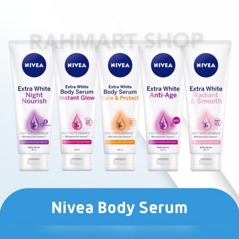 NIVEA Extra White Body Serum 180ml - Care &amp; Protect - Radiant &amp; Smooth - Night Nourish - Instant Glow - Anti Age