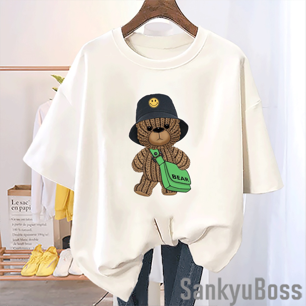 SANKYUBOSS - KAOS BEAR LUCU / TSHIRT DISTRO UNISEX OVERSIZE HIJAB / ATASAN WANITA / BAJU PRIA