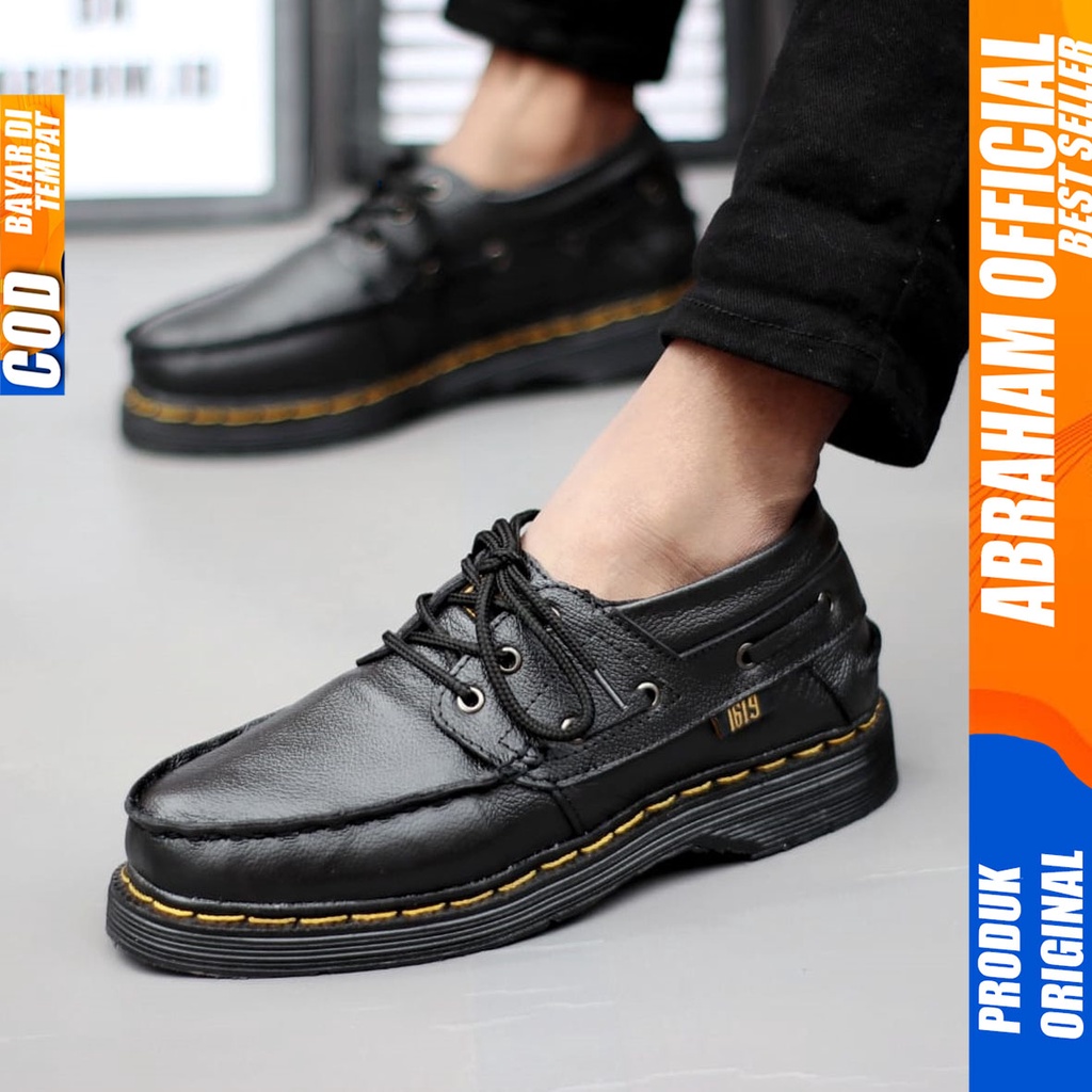 Sepatu Formal Pantofel Pria Kulit Asli Docmart Low Boots Kerja Hitam Abraham GAN0