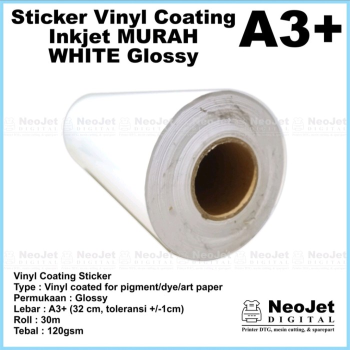 Stiker Vinyl Coating Sticker For Inkjet Printer 30 M White Gloss A3+