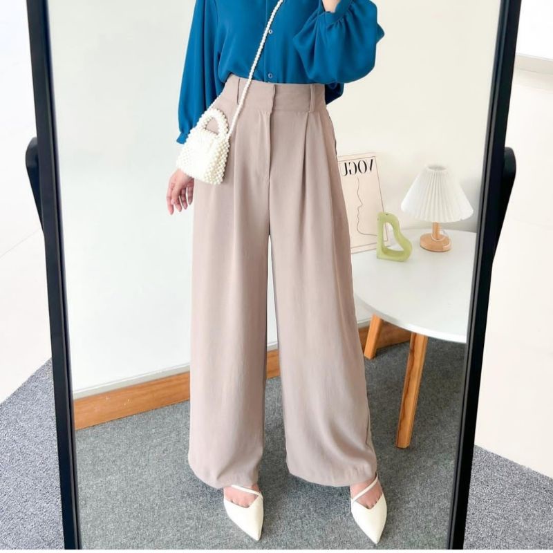 PROMO YORA LOOSE PANTS HIGHWAIST KULOT TROUSER CRINKLE PREMIUM