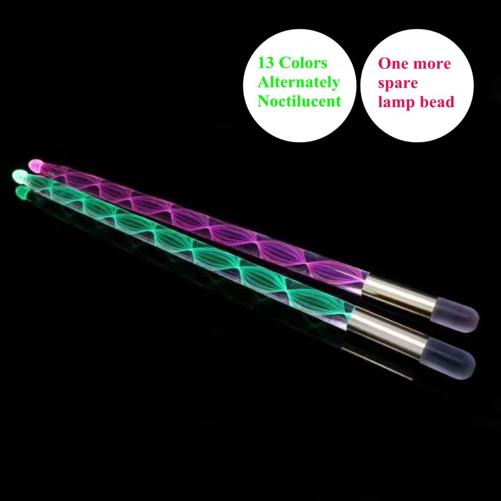 5a 13warna Dapat Berubah Noctilucent Bolak Balik Glow in The Dark Stik Drum Akrilik Untuk Pertunjukan Panggung Drum Jazz