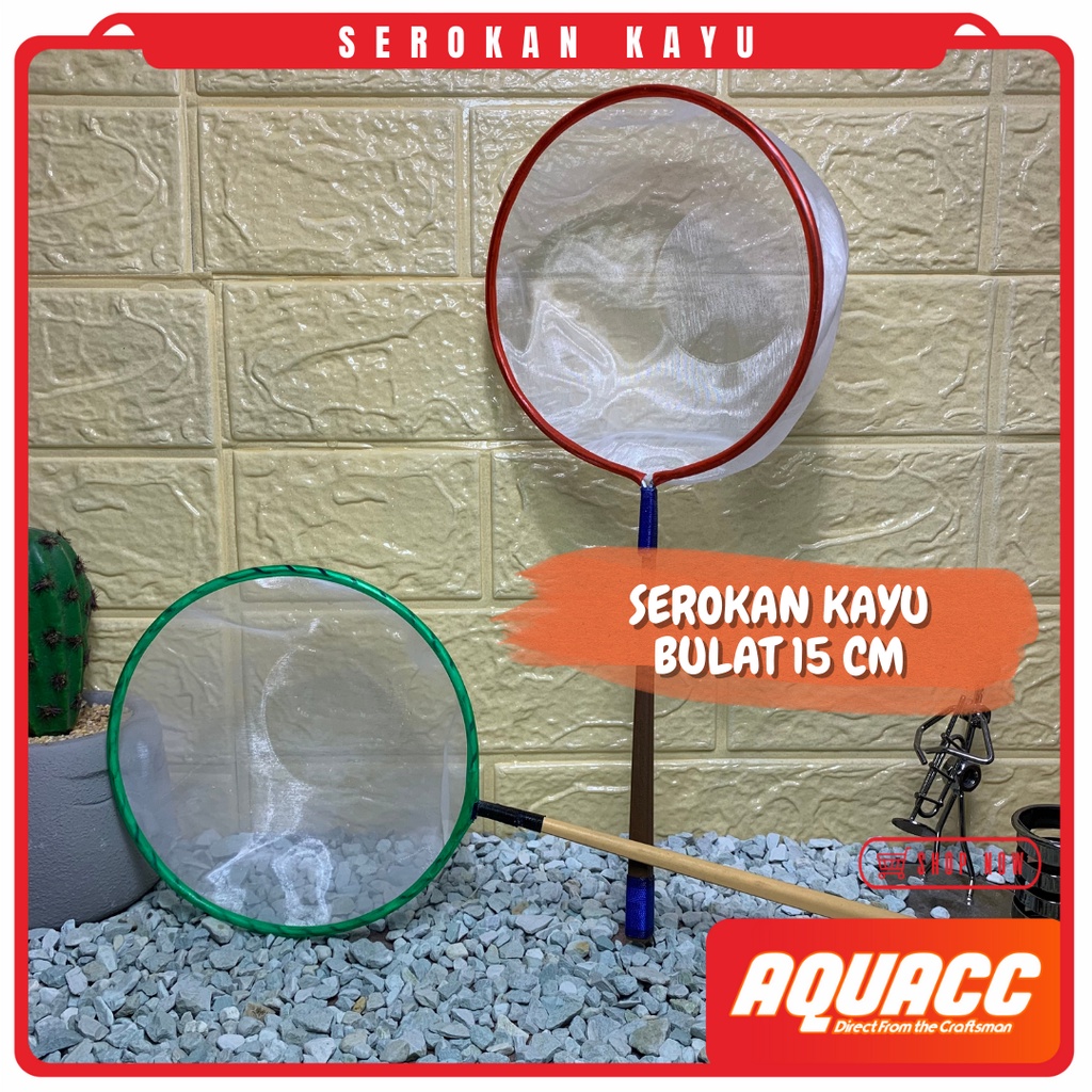 Serokan Ikan Ukuran Besar Diameter 15cm Stick KAYU Saringan Kutir Jentik Kutu Air Encu Cangkang Arte