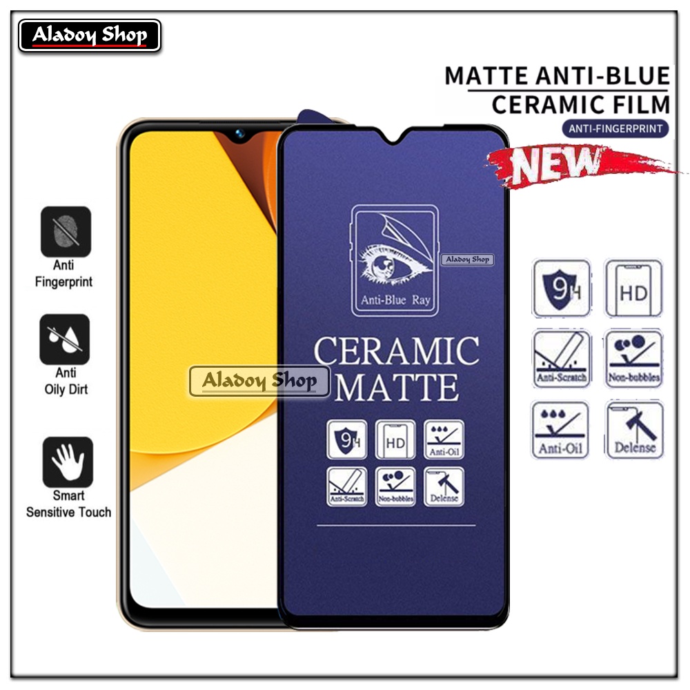 PAKET 3IN1 Anti Gores Blue Matte Anti Glare Vivo Y35 + Tempered Glass Camera dan Skin Carbon