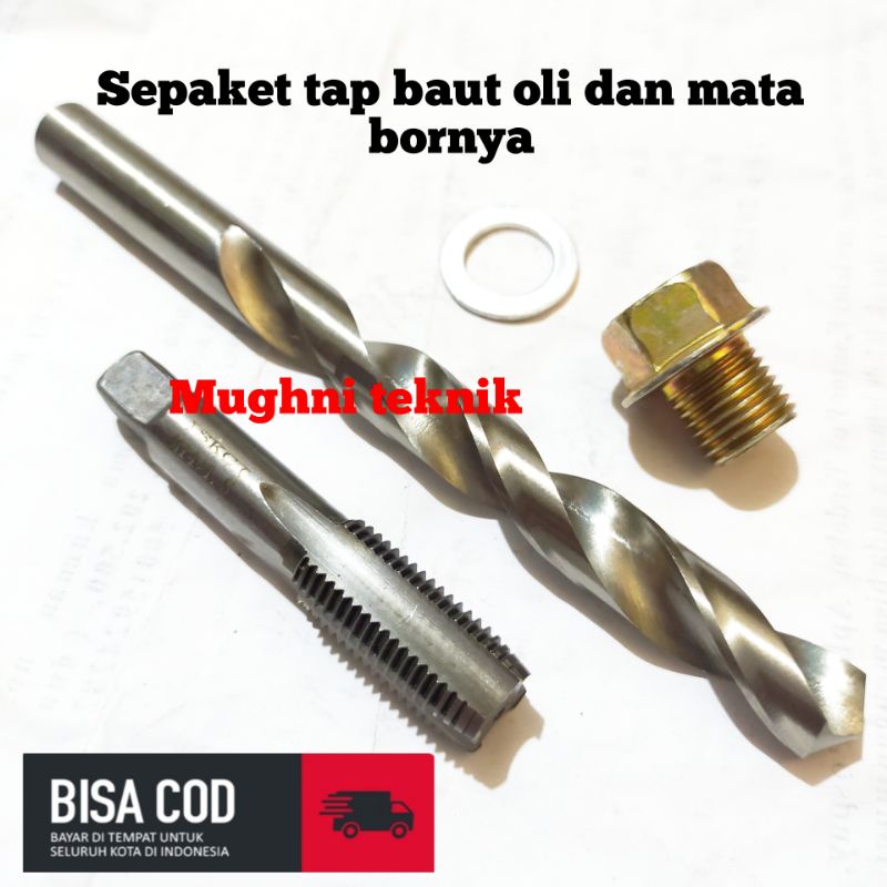 Sepaket tap baut oli oversize set baut 19 kunci 17  ring almunium tap M14x1,5 mata bor 12,5mm