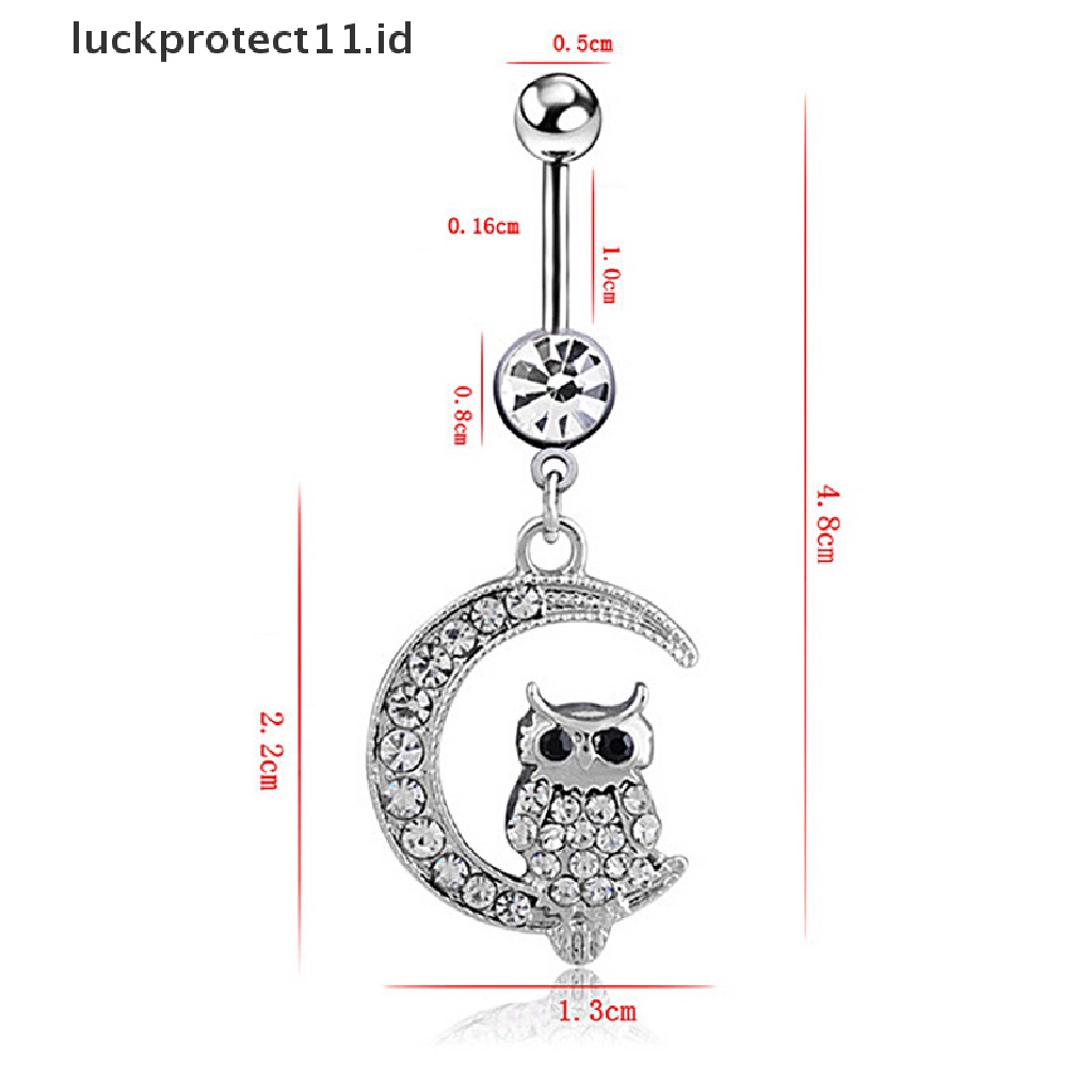 /Fashion Hot// Fashion// Elegan Putih Bulan Owl Liontin Pusar Wanita Pusar Pusar Cincin Perhiasan.