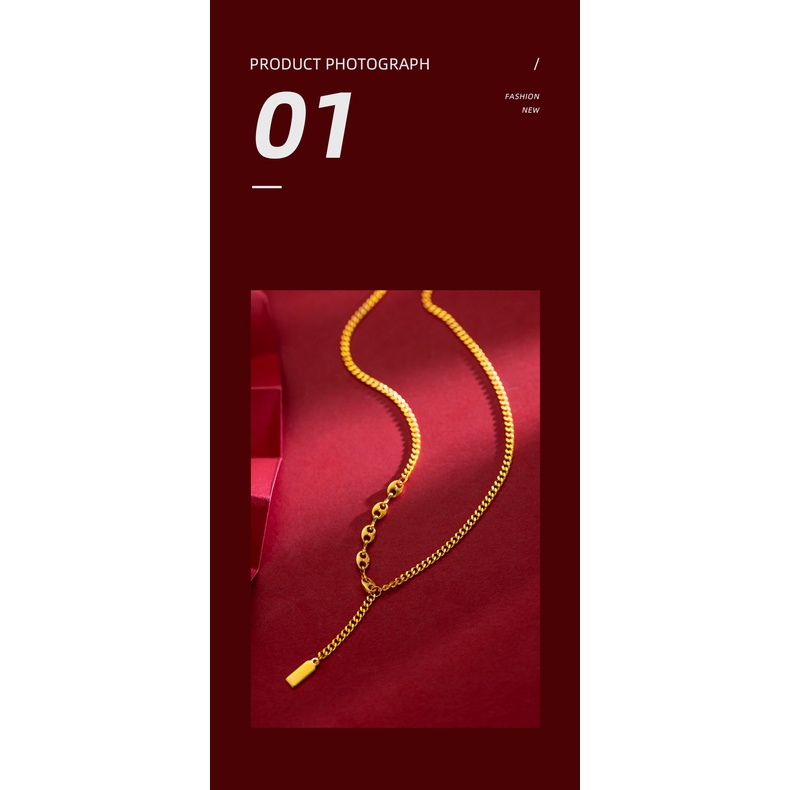 Goldkingdom Perhiasan Fashion Emas Asli Kadar 375Bangkok Aksesoris Ready Stock Wanita Tanda Keberuntungan Kalung Emas Batangan Kecil Tekstur Mewah Sederhana