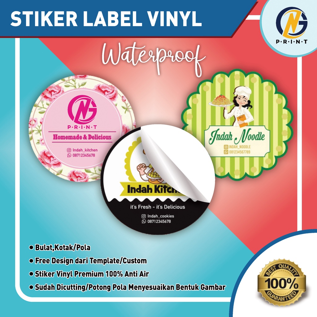 

Cetak Stiker Vinyl (Anti Air) Label Kemasan Produk Free Design Custom