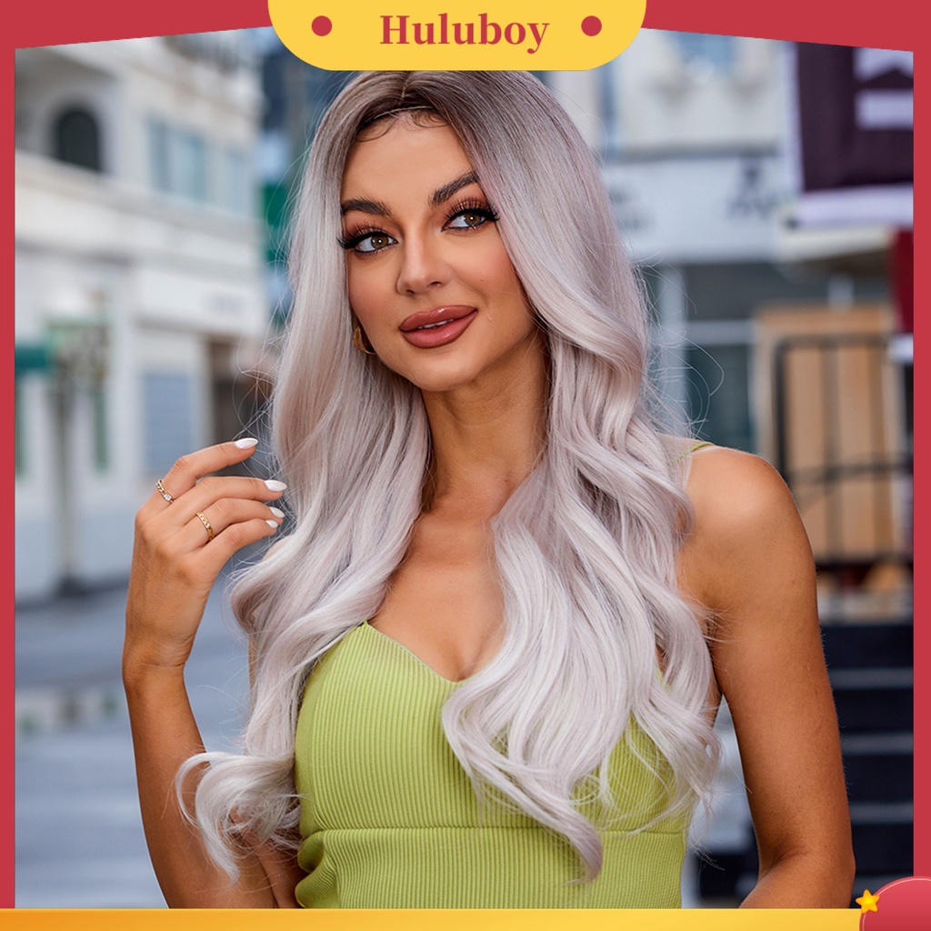 Wig Rambut Panjang Keriting Warna Gradasi Pink Emas Bahan Serat Suhu Tinggi Untuk Wanita