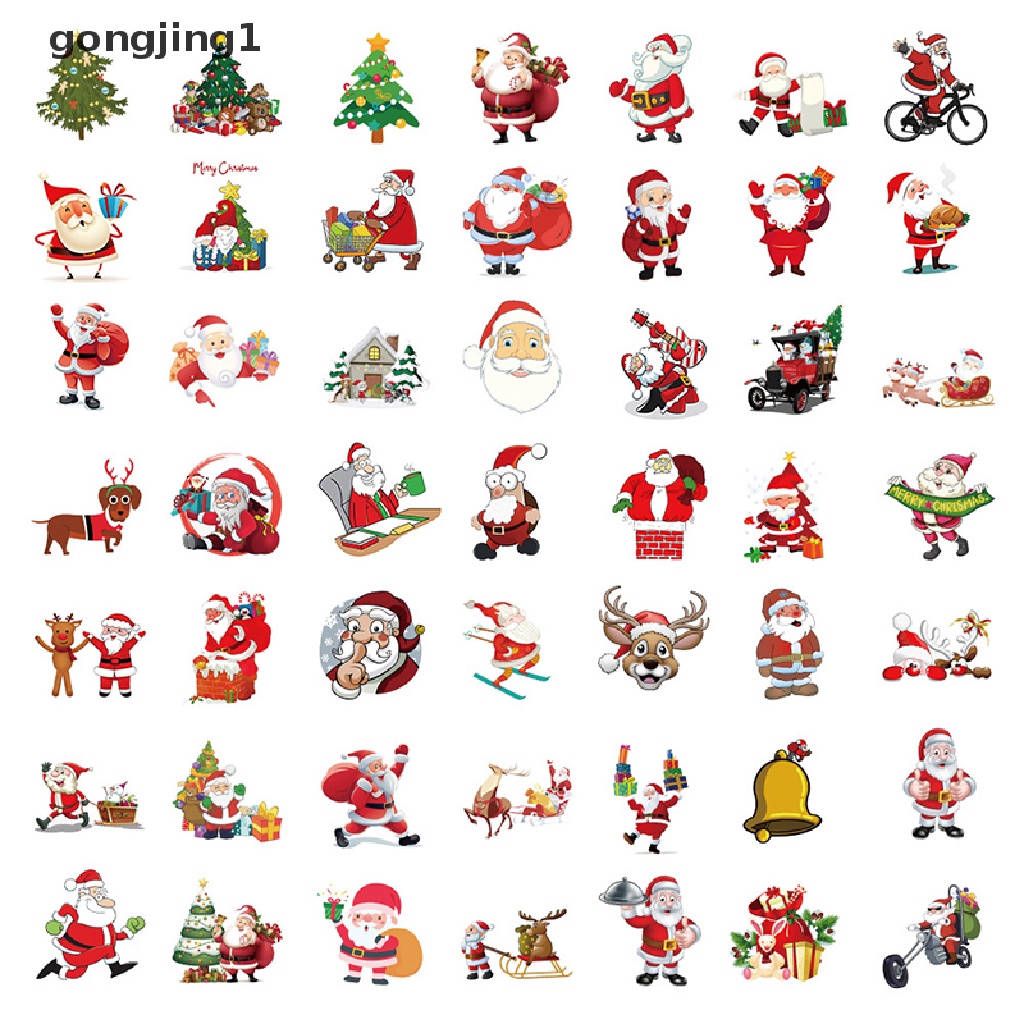 Ggg 50Pcs /bag Kartun Lucu Santa Claus Natal Graffiti Stiker Skuter Laptop Gitar Skateboard Koper Bagasi Tahan Air Tahun Baru Dekorasi Decals ID