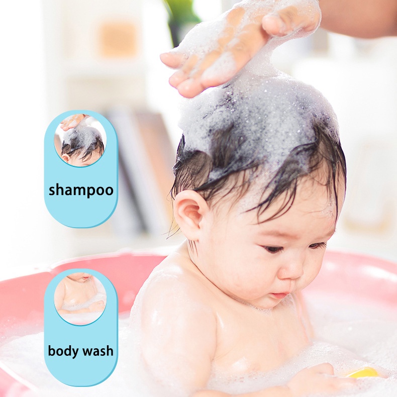 Sabun bayi cair Shampo anak Sabun bayi Sampo bayi 500ML Sampo 2-in-1 &amp; Pembersih Tubuh Menutrisi dan melindungi kulit bayi Bahan-bahan yang aman dan alami Ketenangan pikiran yang lebih bagi orang tua