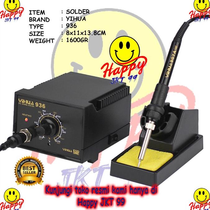 Soldering Iron Yihua 936 Stasiun Solder dengan Pemanas Keramik 40W, Ukuran 36x17x11.5cm, Berat 2kg