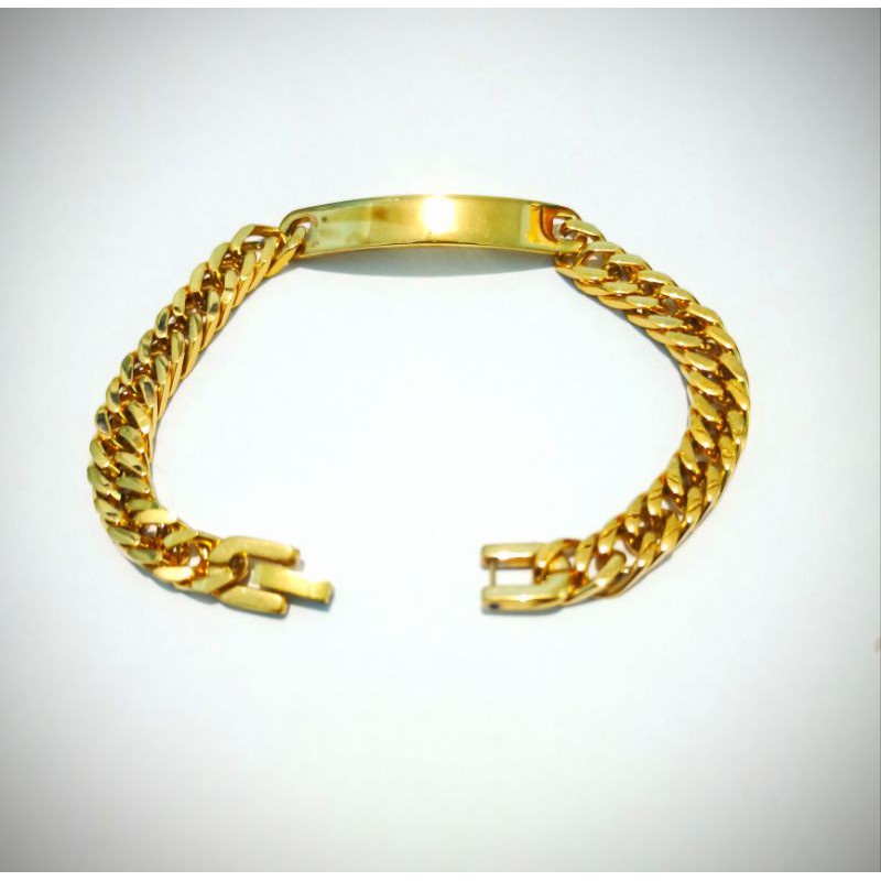 TERLARIS GELANG TITANIUM 316L PLAT WARNA EMAS 22 CM HALUS DAN BAGUS