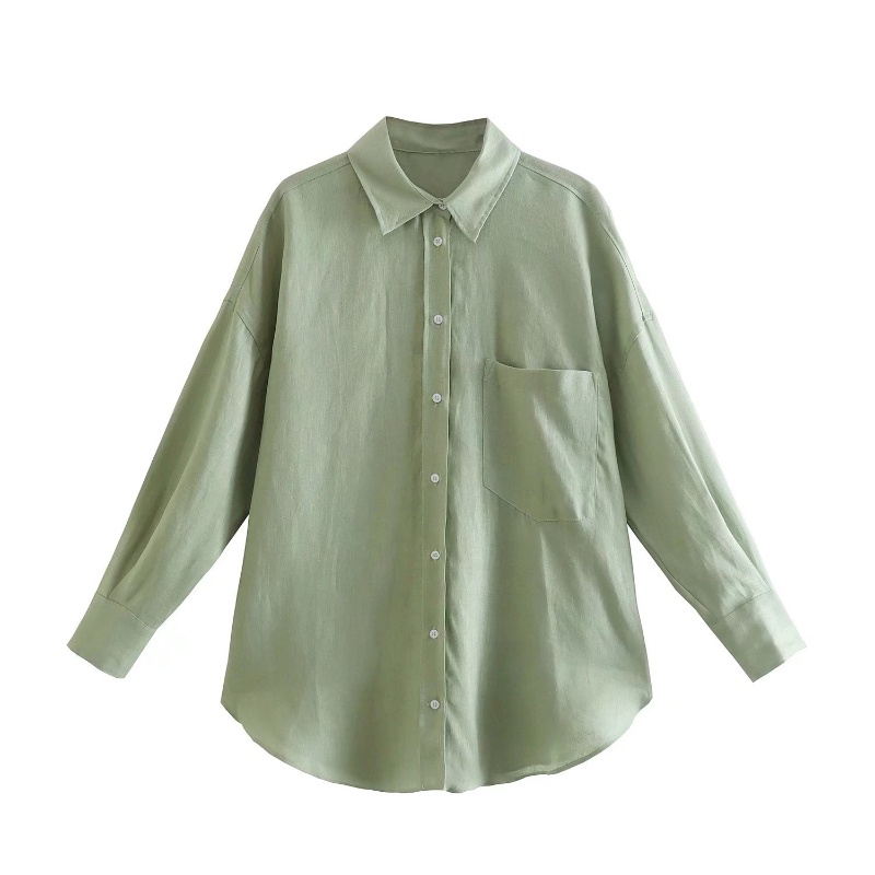 yikoo-L-4XL Oversize kemeja korea shirt warna solid casual blouse wanita satu saku