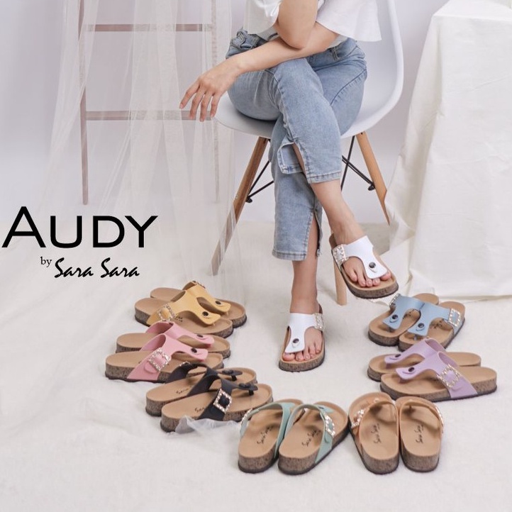 Sara Sara AUDY Sandal Jepit Wanita Kekinian Casual Sendal Japit Cewek Birken Gesper Berlian Sol Puyuh Terbaru