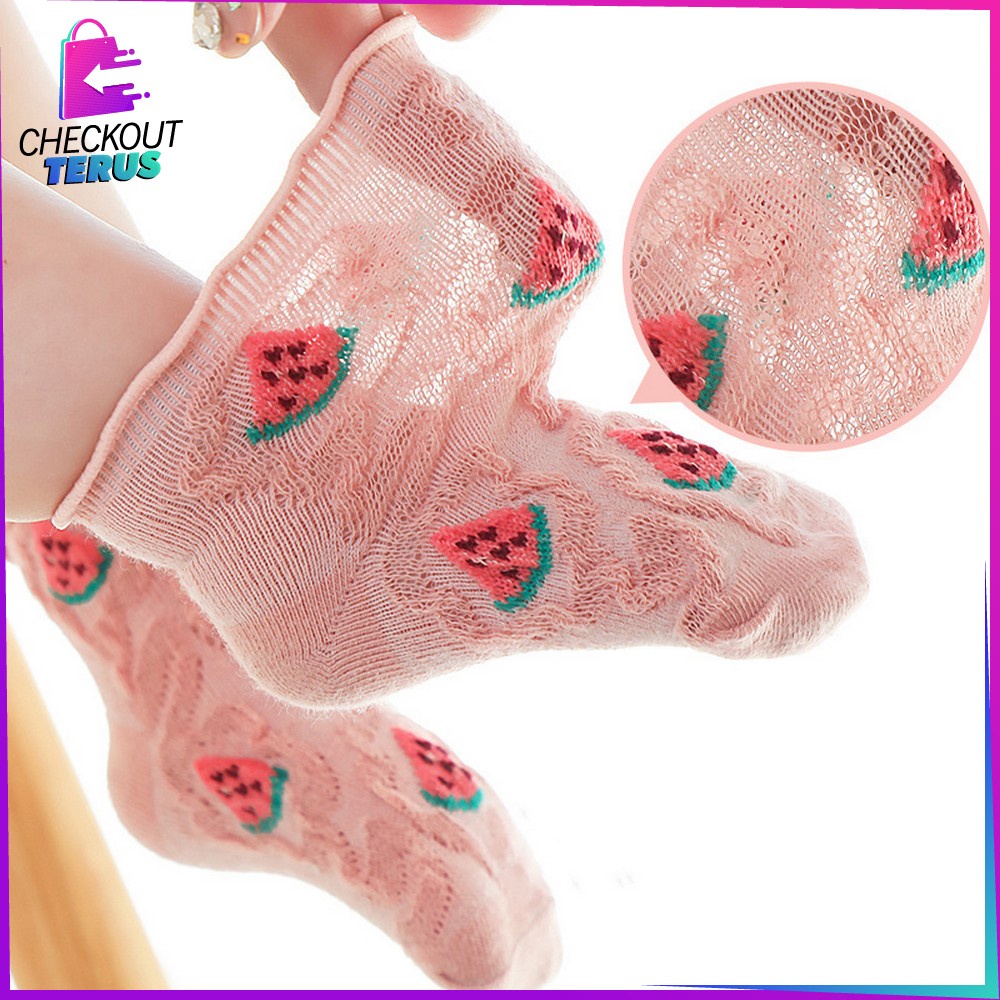 CT P380 Kaos Kaki Anak Perempuan Renda Karakter Buah Bunga Aksen Ruffle Kaus Kaki Breathable Baby Socks