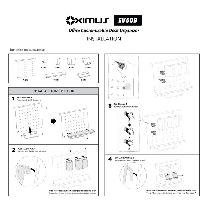 Pegboard Standing Meja DIY Organize Stationery Besi Kokoh OXIMUS EV60