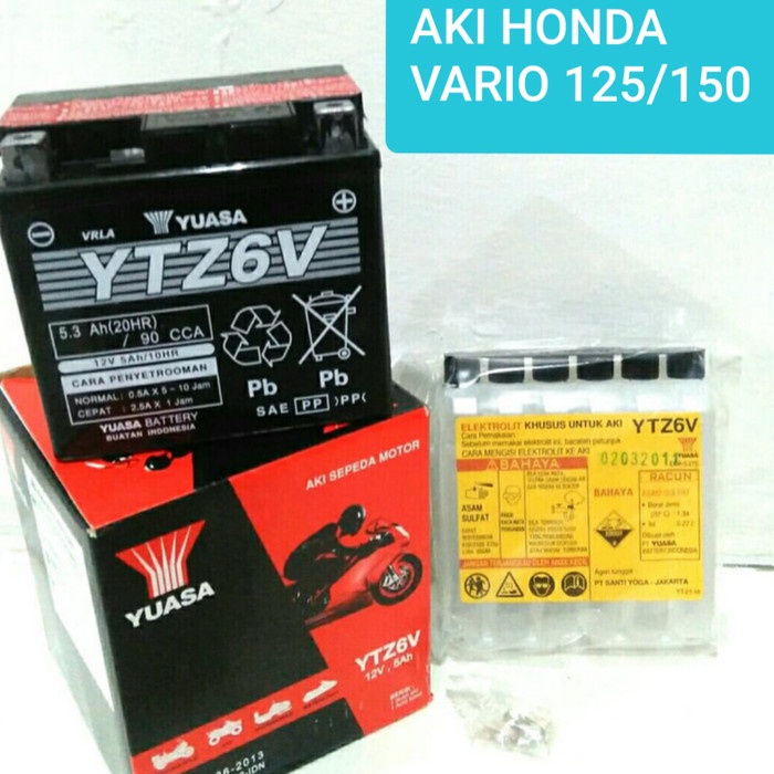 Jual AKI MOTOR VARIO 125 150 YUASA YTZ6V MF KERING 5,3AH | Shopee Indonesia