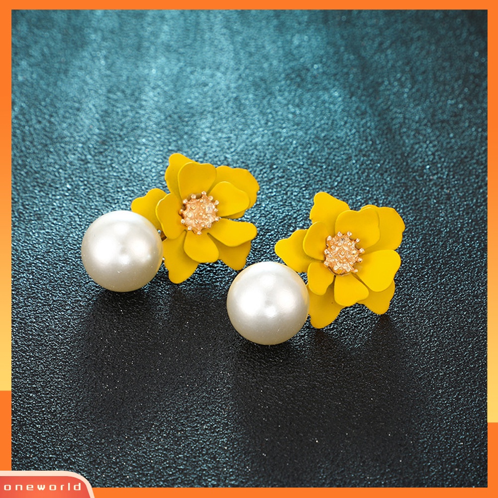 OW@ Women Fashion Flower Faux Pearl Pendant Ear Studs Party Earrings Jewelry Gift