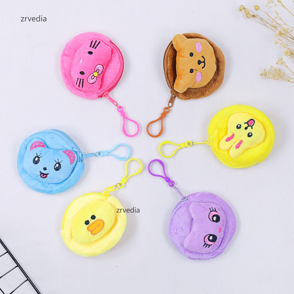 Dompet Koin Karakter / Gantungan Tas Mini Import Anak Sekolah Bulu Bordir Karakter Boneka  Kios Balita Fawa