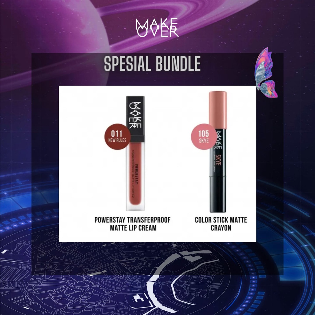 [BUNDLING PACK] MAKE OVER Power Lips On Bundle Limited Powestay Lipcream + Color Stick Crayon