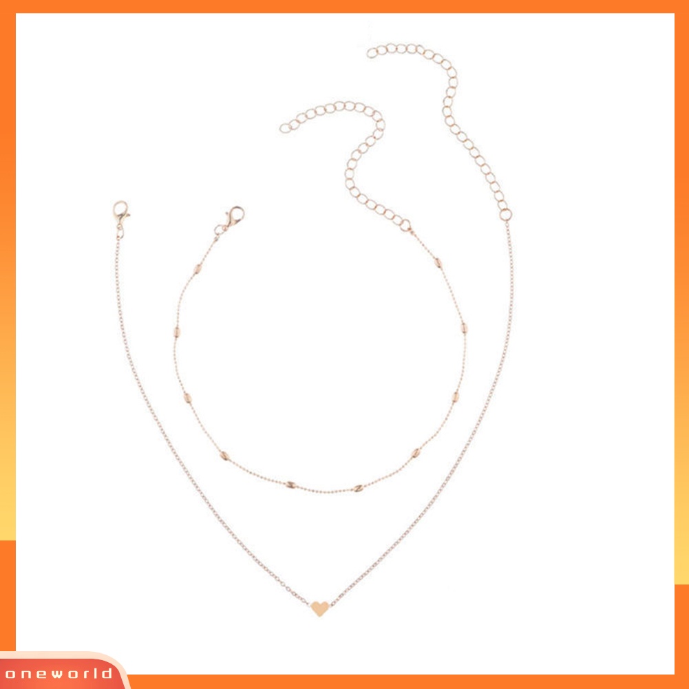 [WONE] Sederhana Lapisan Ganda Rantai Jantung Liontin Kalung Choker Perhiasan Fashion Wanita
