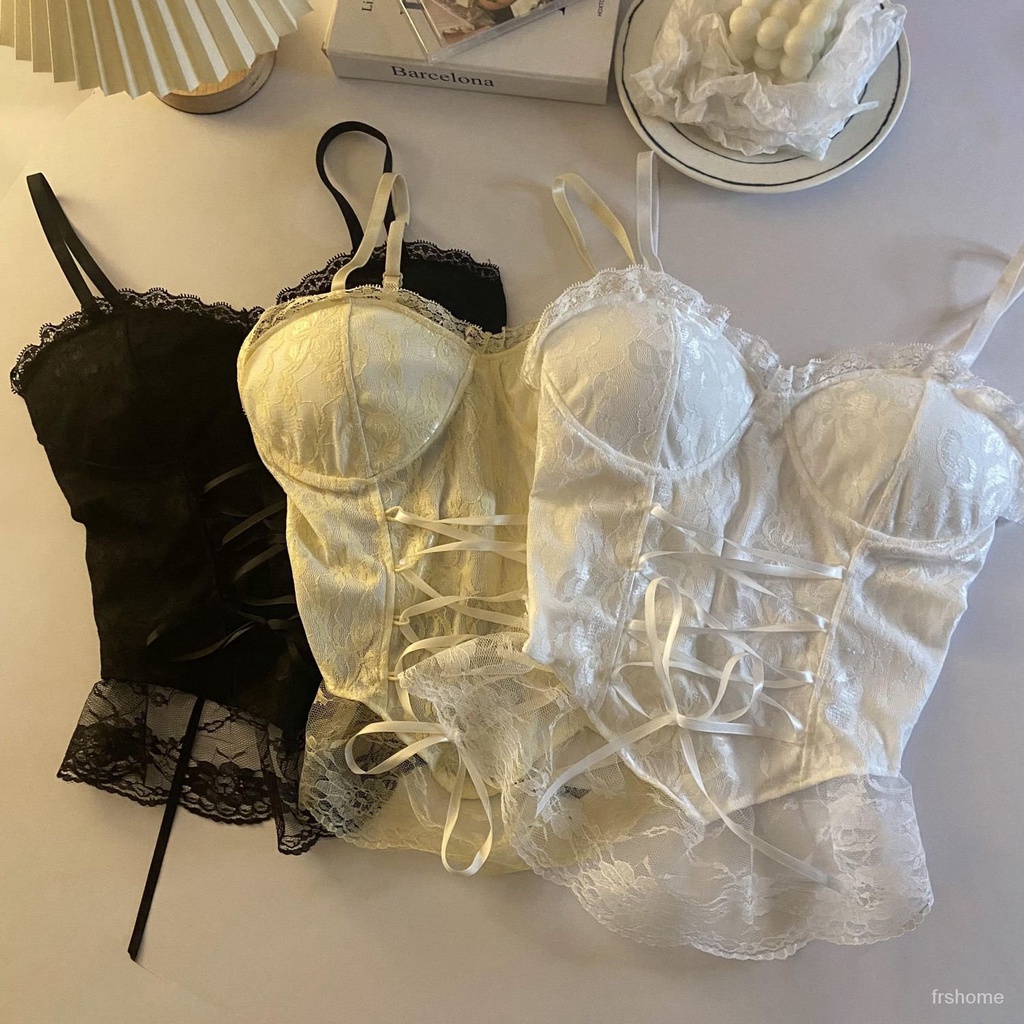 Renda hottie straps camisole pakaian luar tank top wanita bagian dalam dengan dada pad bottoming kec
