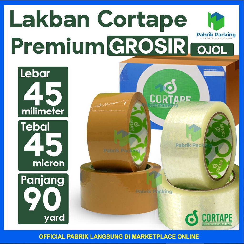 

Lakban / Isolasi Cortape Variant Ukuran 45mm x 90yard Per DUS Khusus Gojek / Grab