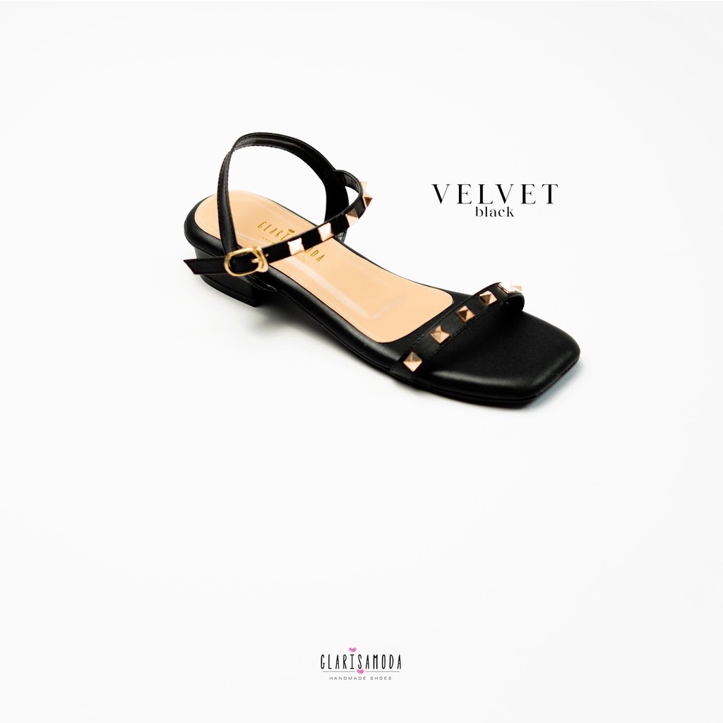 GLARISAMODA Velvet Heels 3cm Sepatu Sandal Wanita Nyaman Sendal Empuk