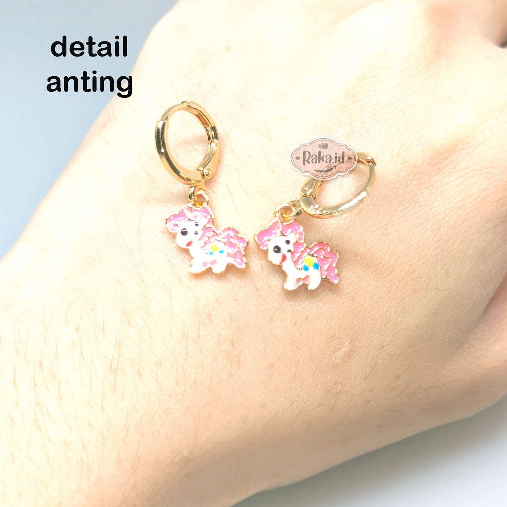 Paket Set Anak Kalung + Gelang + Cincin + Anting Unicorn Pink Gold Perhiasan Anak 737