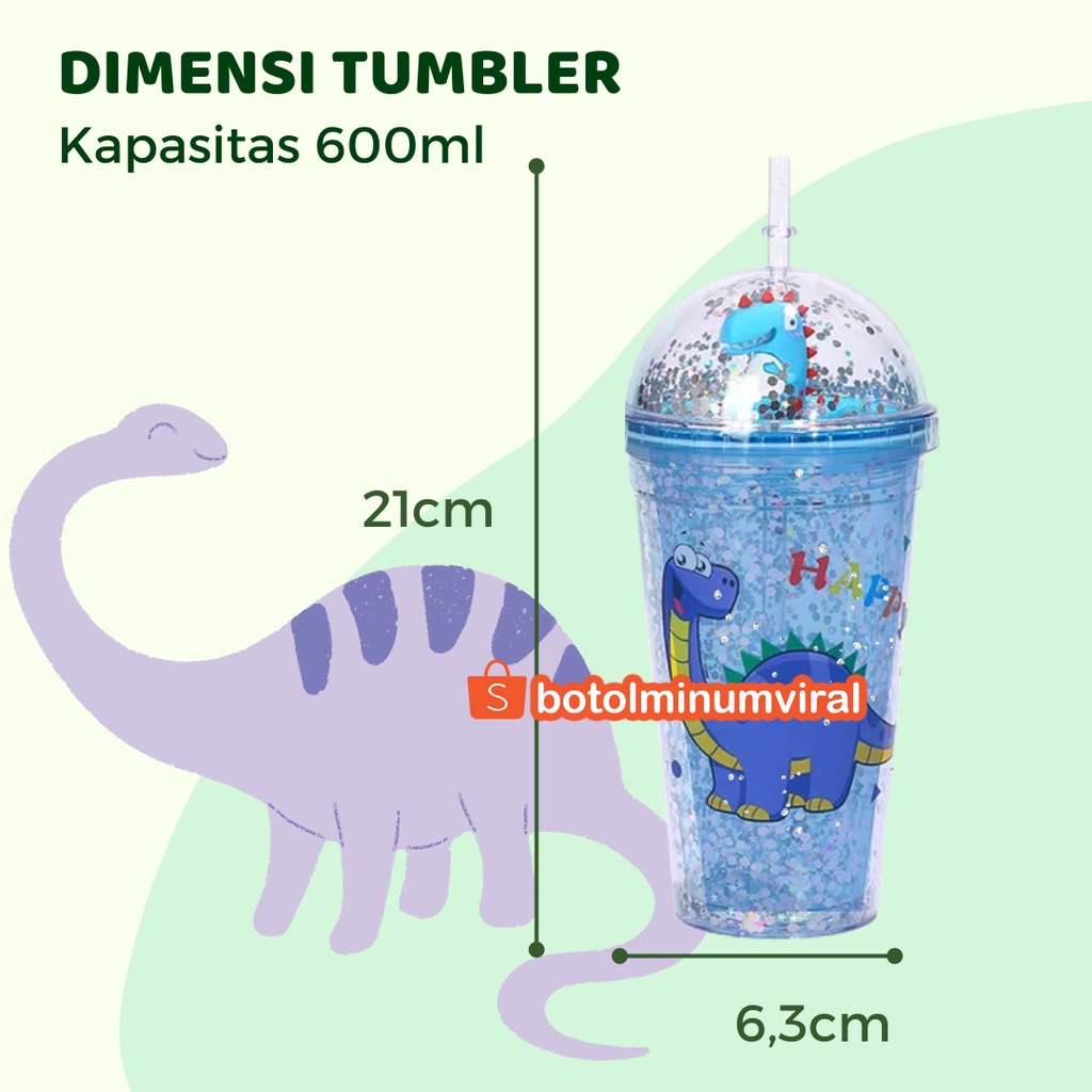 Botol Minum Glitter Tumblr Unicorn Dino Sedotan Viral Hadiah Aesthetic Premium Import