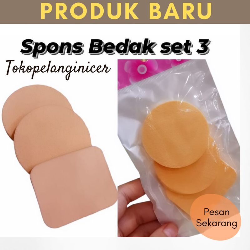 ISI 3 PCS Spon BEDAK Campur Bulat Kotak - Spons Bedak Murah- Sponge