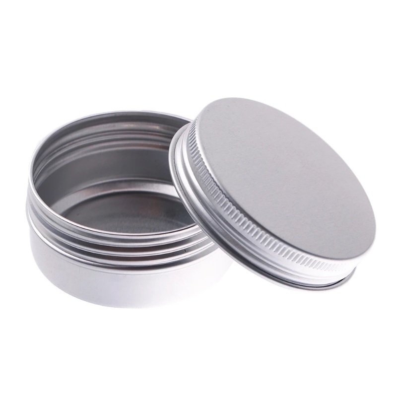 1pc Kotak Kaleng Kaleng Kaleng Bulat Metal Aluminium Silver Kosong Kosmetik Cream Jar Case Ulir Sekrup Tutup Lip Balm Wadah