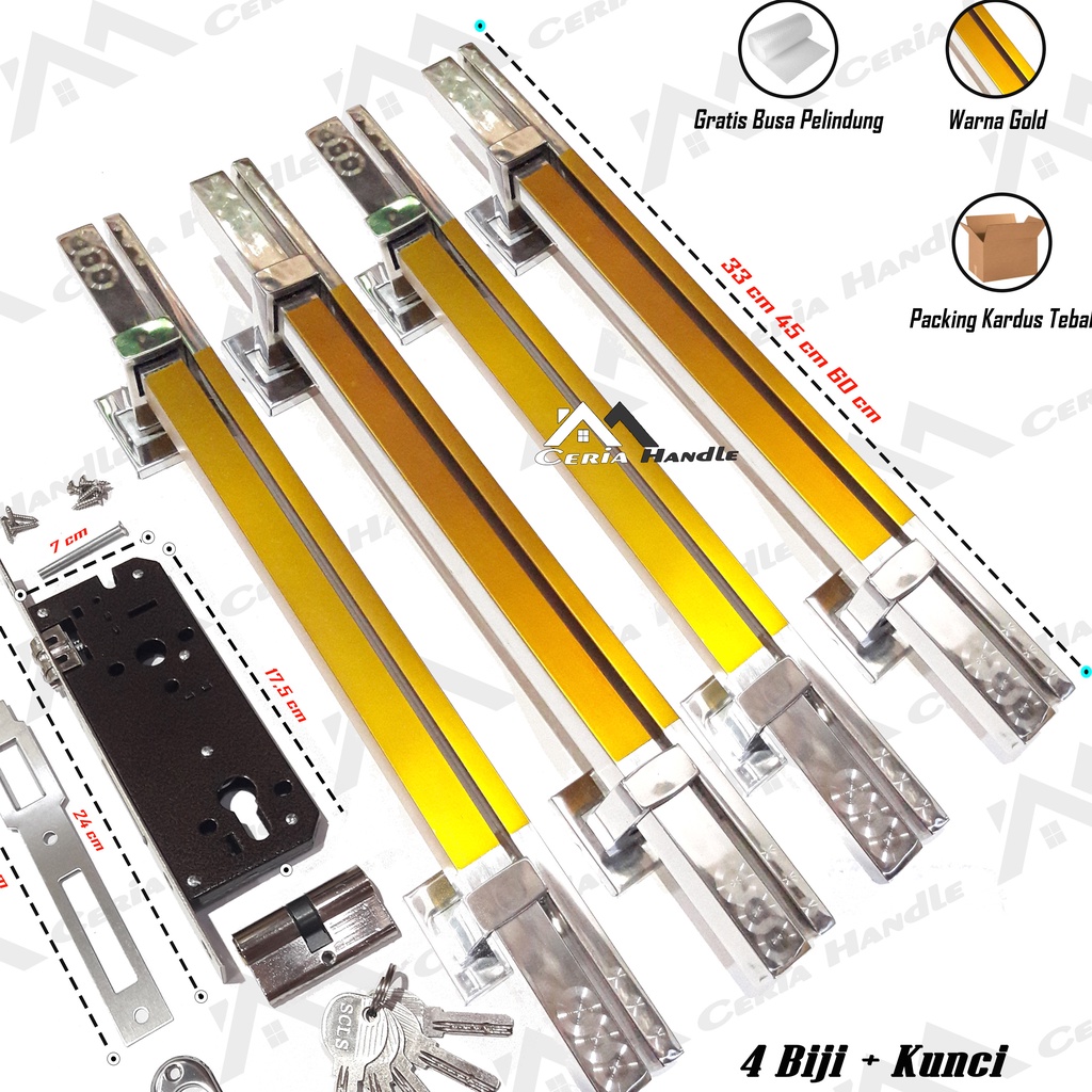 gagang pintu 2 set kunci 60 cm - kunci pintu utama rumah - handle pintu rumah mewah