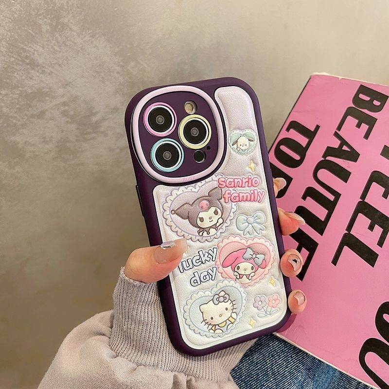 IPHONE Casing Ponsel Desain Cinta Tiga Kepala Bahan Kulit Timbul Kompatibel Dengan Iphone12 13 14 11 Pro Max Cvcyyht