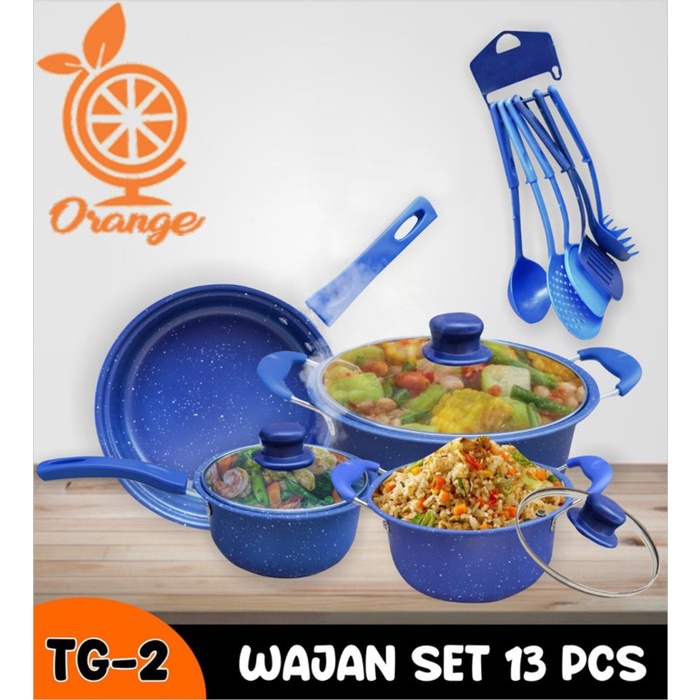 READY COD Panci Set Teflon Marble 13 pcs Cookware Set Tutup Kaca merk orange KODE5295