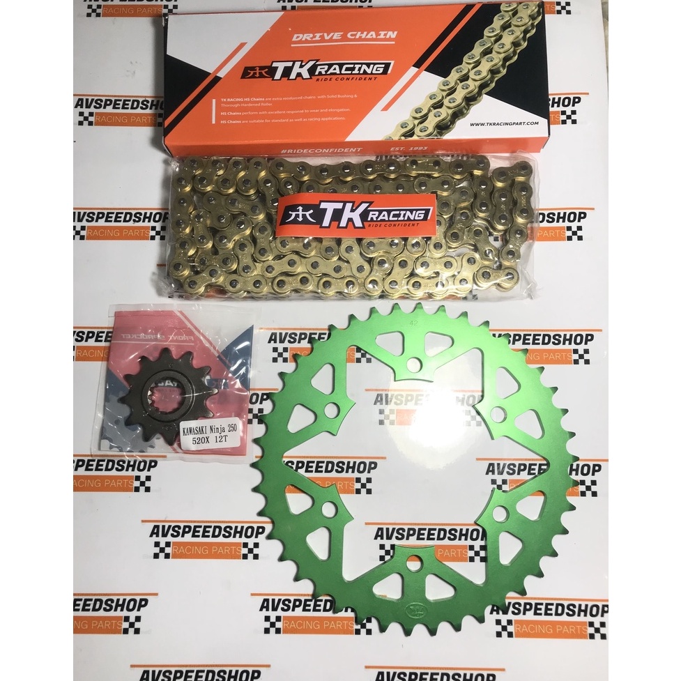 GEAR SET GIR SET TK 520 ALUMINIUM GREEN NINJA 250 FI / KARBURATOR & RANTAI TK 520 HS GOLD