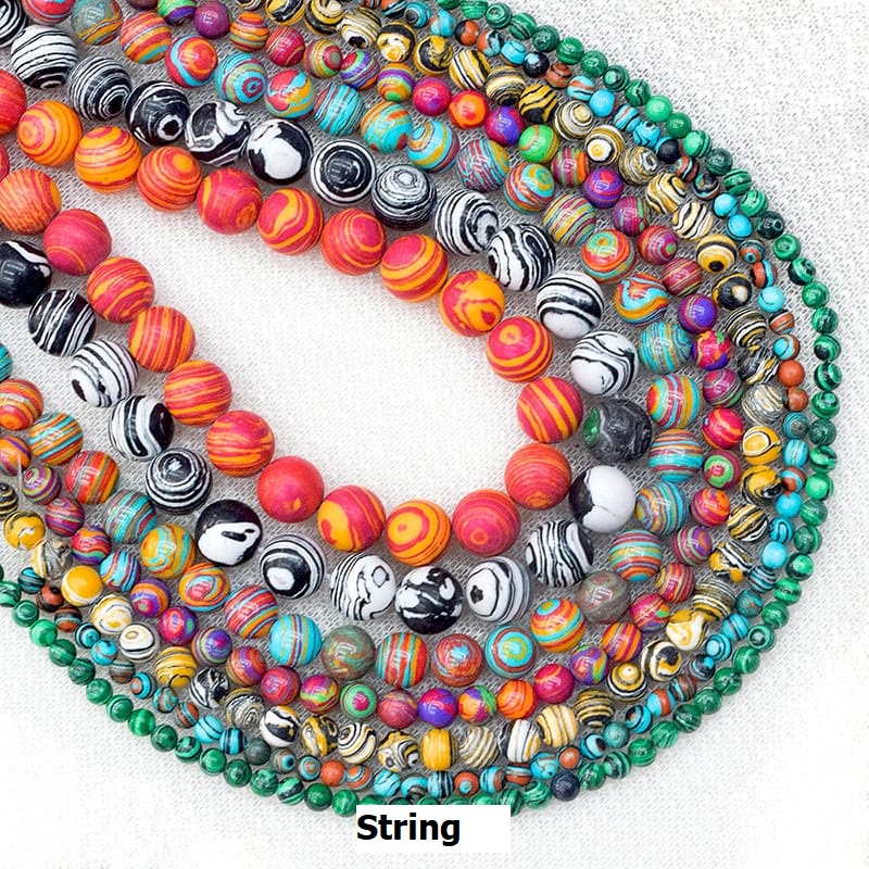 Manik Batu Malachite Bentuk Bulat Ukuran 4-12mm Harga/string